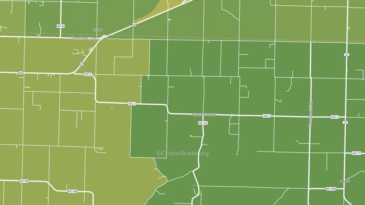 Pleasant Ridge, MO Map of Vehicle Theft Rates