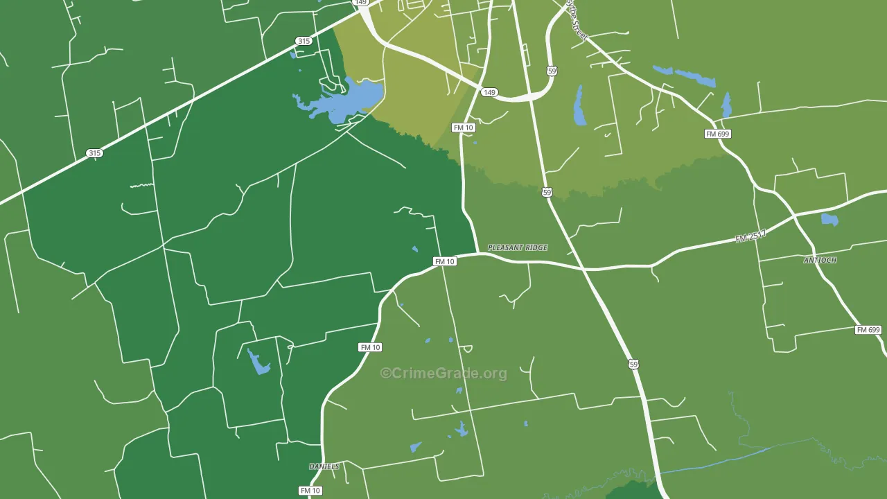 Pleasant Ridge, TX Map of Vehicle Theft Rates