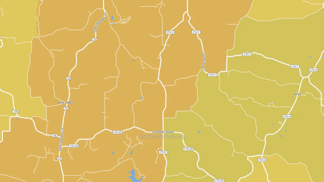 Pleasant Ridge, WI Map of Vehicle Theft Rates