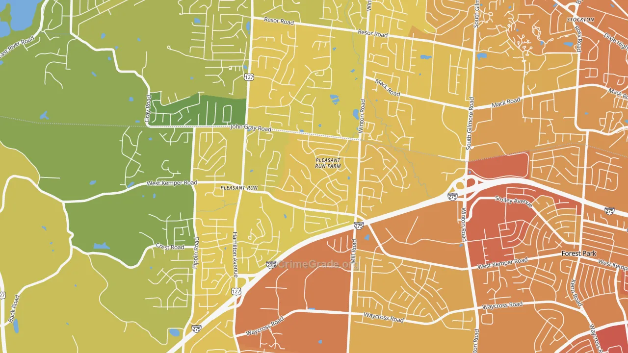 Pleasant Run Farm, Cincinnati, OH Map of Vehicle Theft Rates