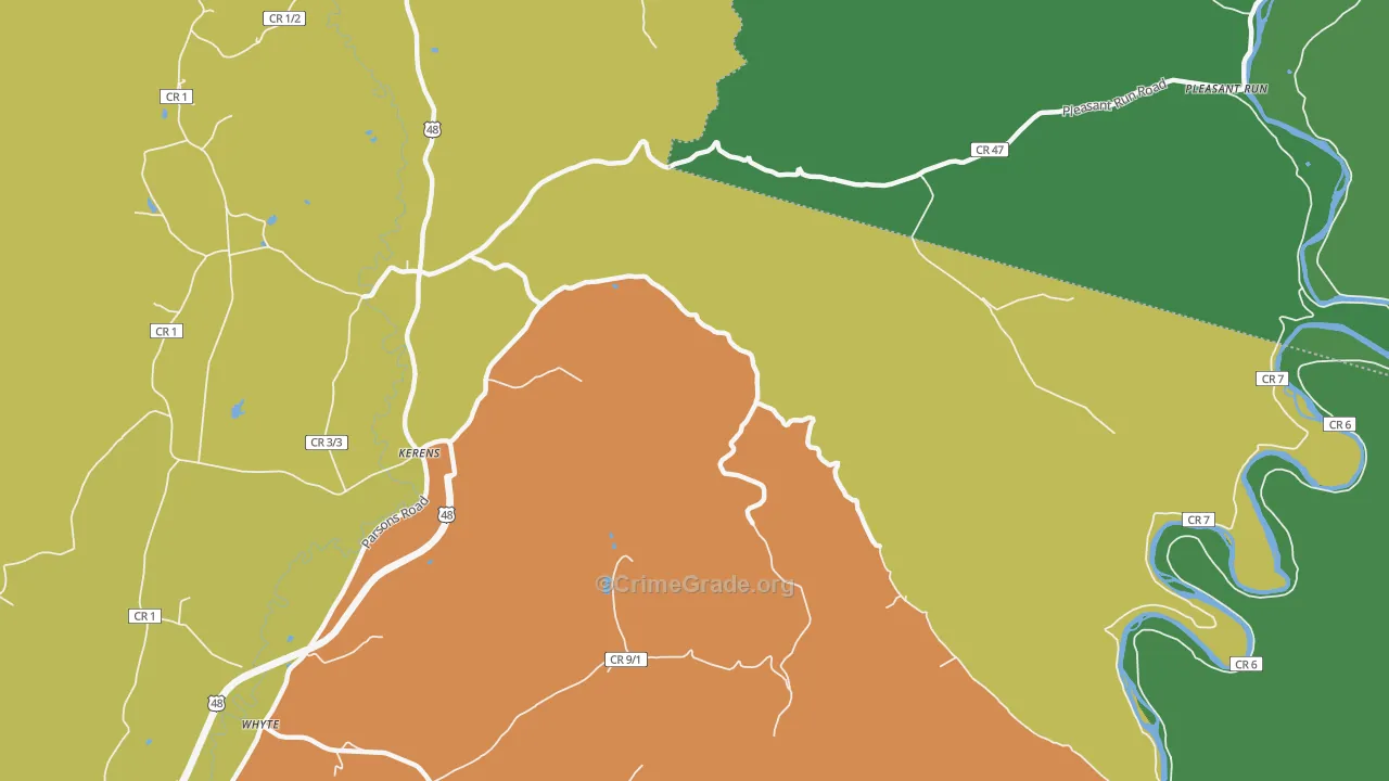 Pleasant Run, WV Map of Vehicle Theft Rates