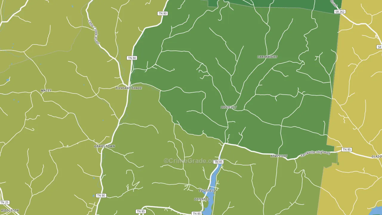 Pleasant Shade, TN Map of Vehicle Theft Rates