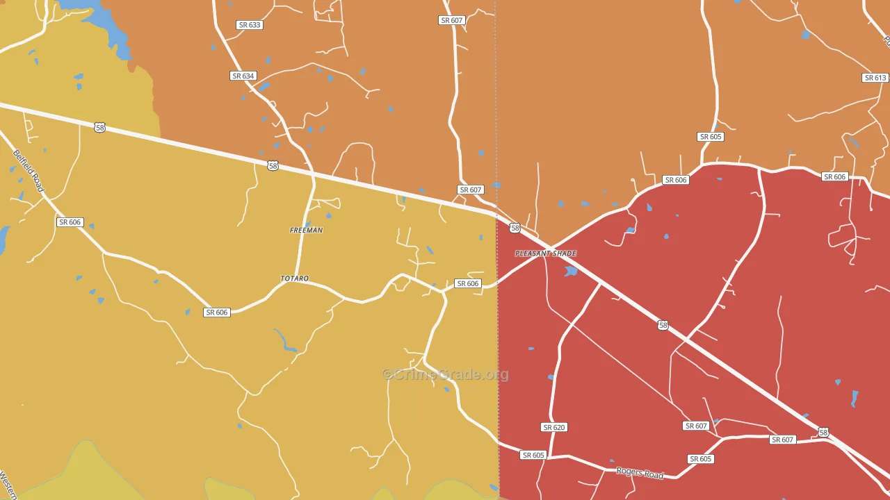Pleasant Shade, VA Map of Vehicle Theft Rates