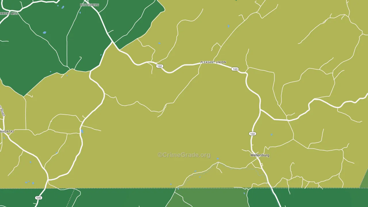 Pleasant Union, PA Map of Vehicle Theft Rates
