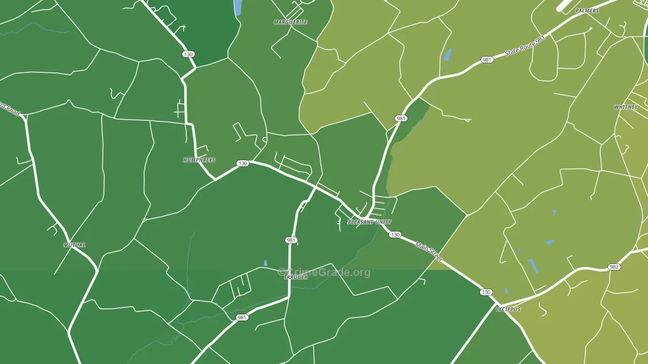 Pleasant Unity, PA Map of Vehicle Theft Rates
