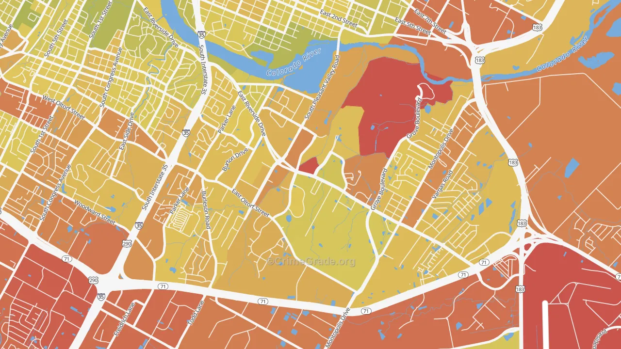Pleasant Valley, Austin, TX Map of Vehicle Theft Rates