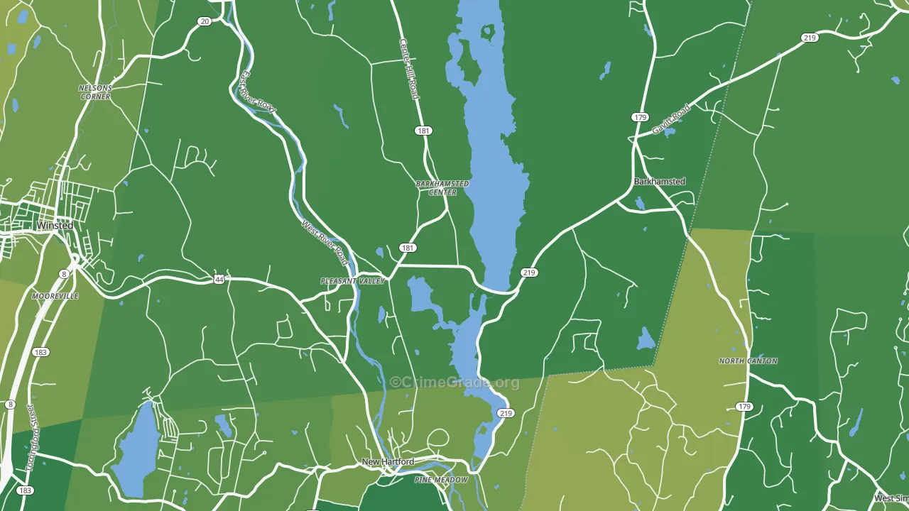 Pleasant Valley, CT Map of Vehicle Theft Rates