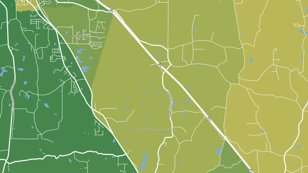 Pleasant Valley, GA Map of Vehicle Theft Rates