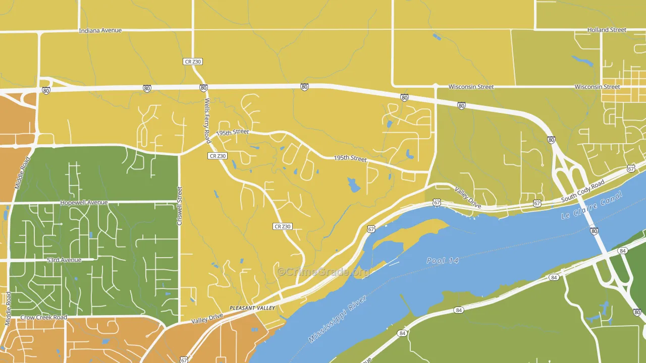Pleasant Valley, IA Map of Vehicle Theft Rates