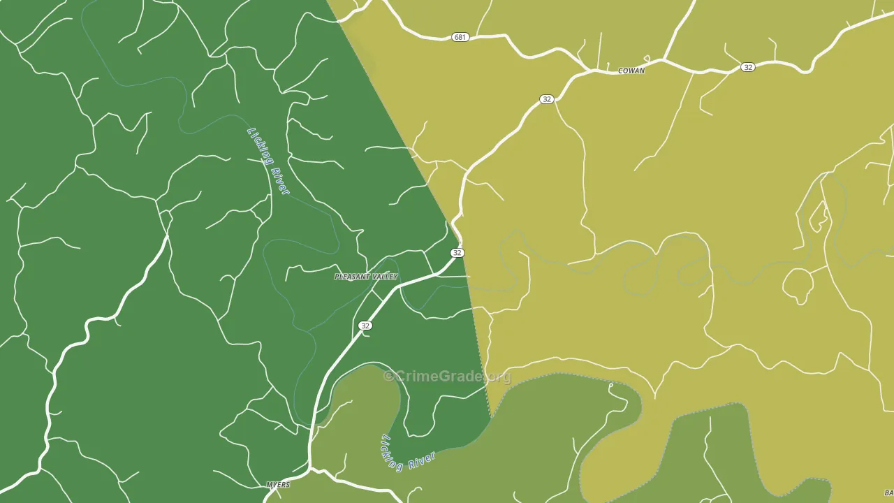Pleasant Valley, KY Map of Vehicle Theft Rates