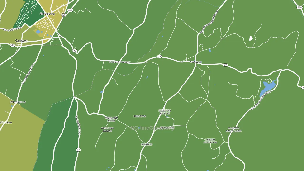 Pleasant Valley, MD Map of Vehicle Theft Rates