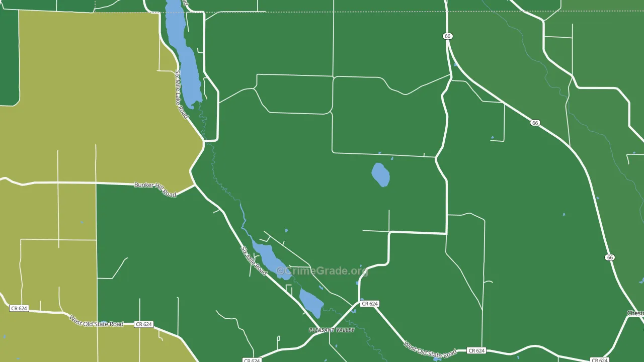 Pleasant Valley, MI Map of Vehicle Theft Rates