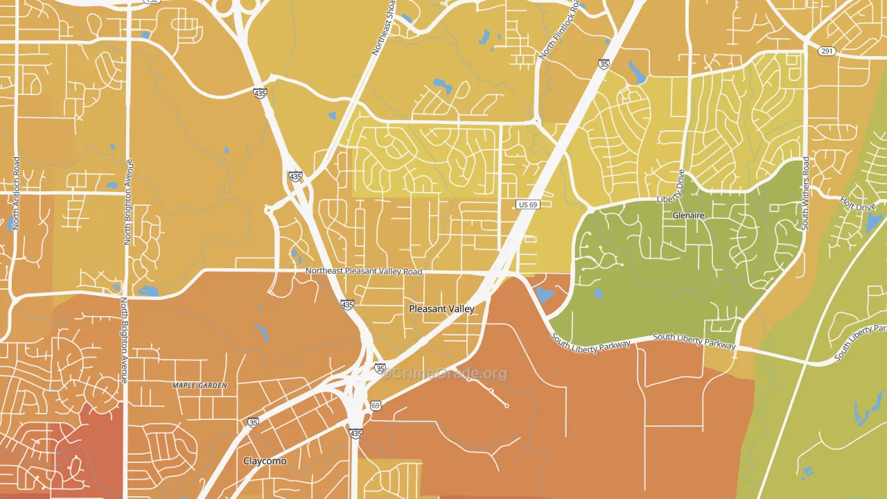 Pleasant Valley, MO Map of Vehicle Theft Rates