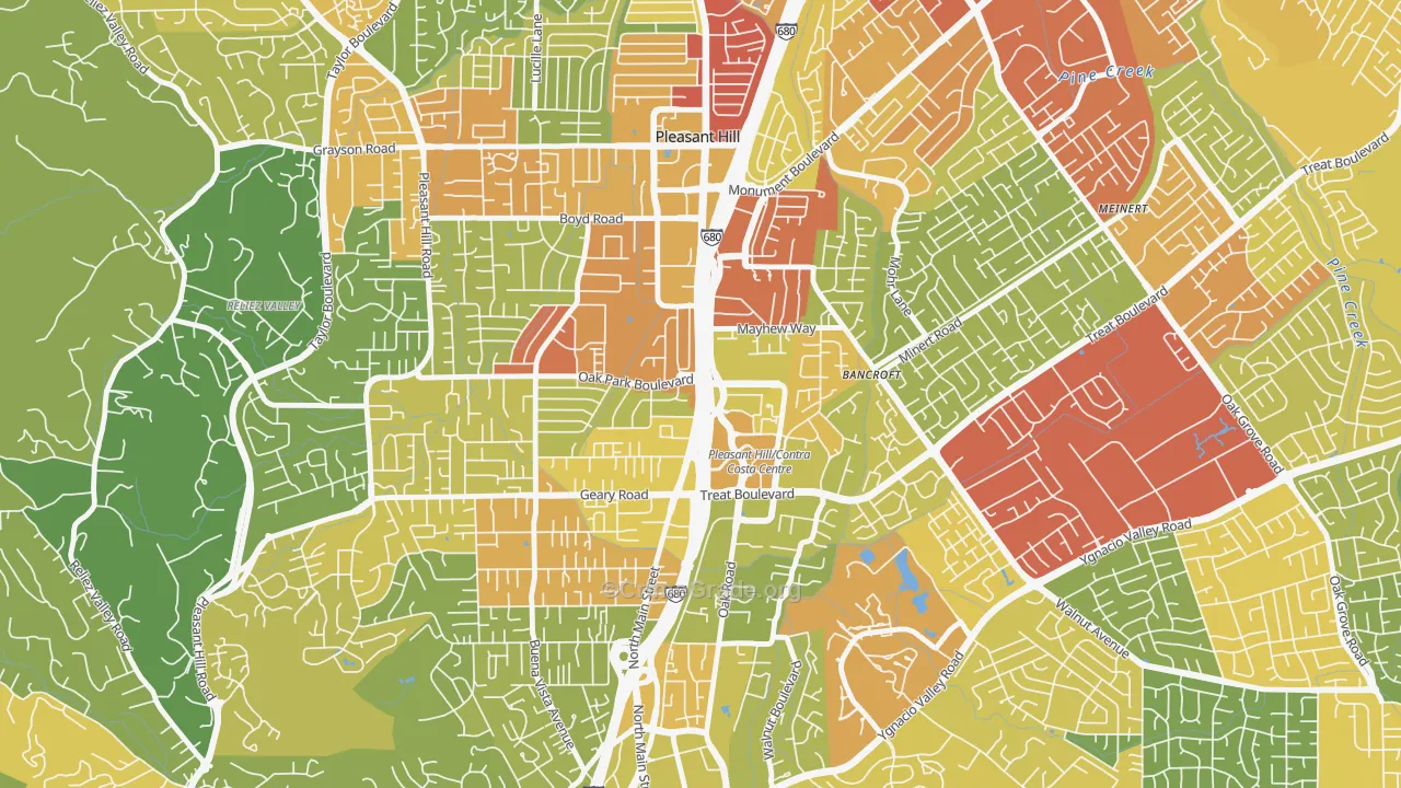 Pleasant Valley, Walnut Creek, CA Map of Vehicle Theft Rates