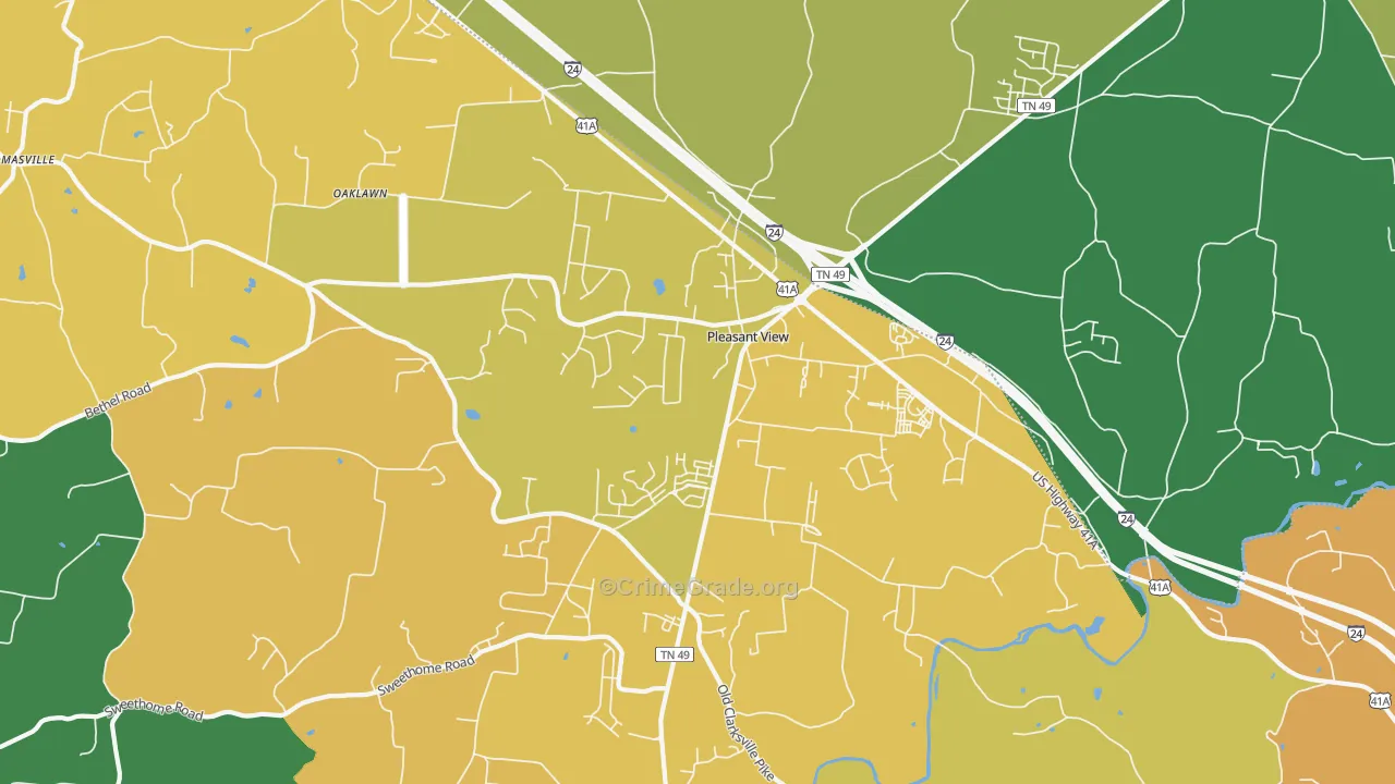 Pleasant View, TN Map of Vehicle Theft Rates
