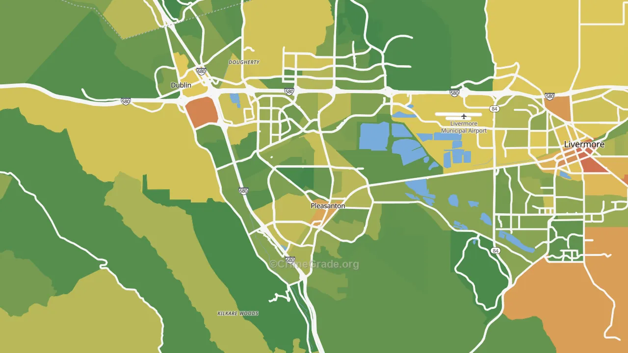 Pleasanton, CA Map of Vehicle Theft Rates