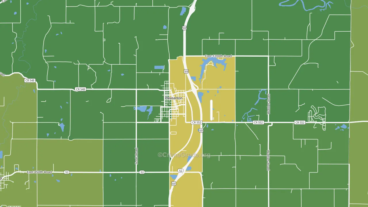 Pleasanton, KS Map of Vehicle Theft Rates