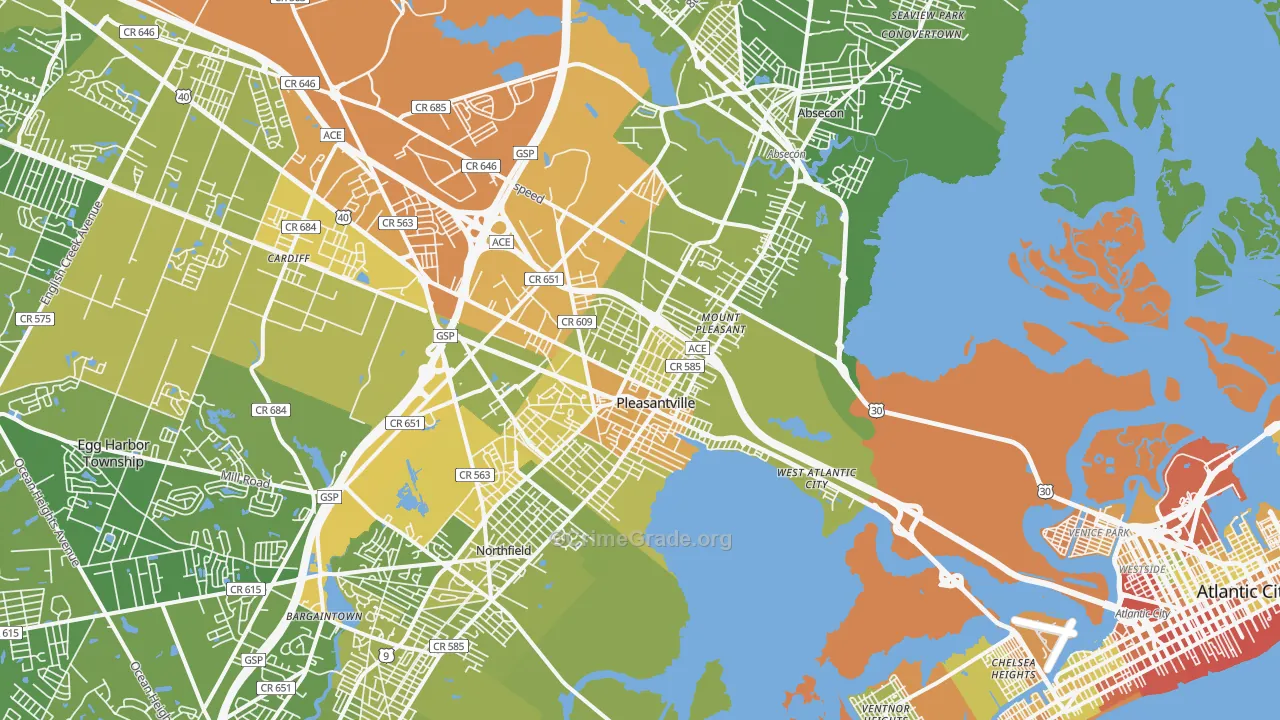 Pleasantville, NJ Map of Vehicle Theft Rates