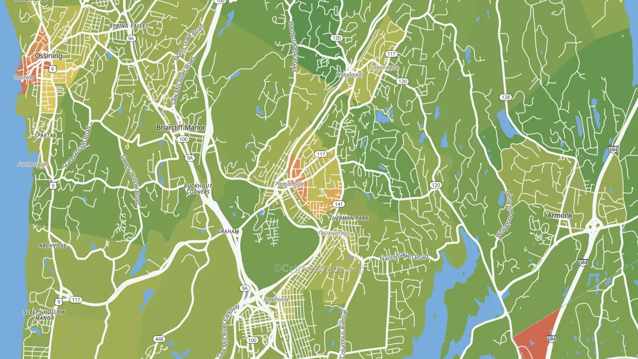 Pleasantville, NY Map of Vehicle Theft Rates