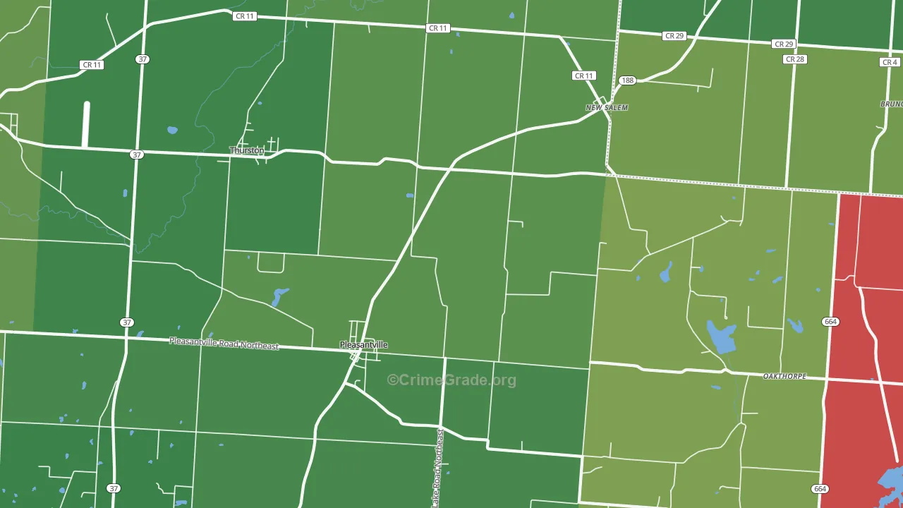 Pleasantville, OH Map of Vehicle Theft Rates