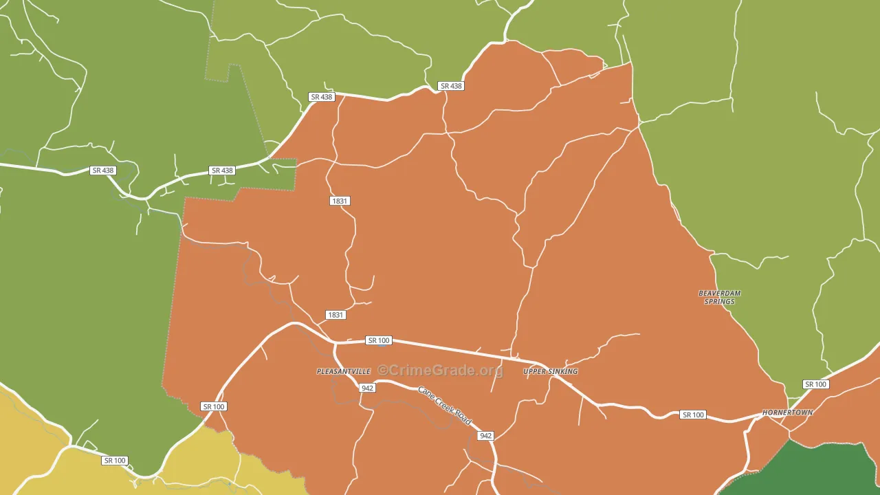 Pleasantville, TN Map of Vehicle Theft Rates