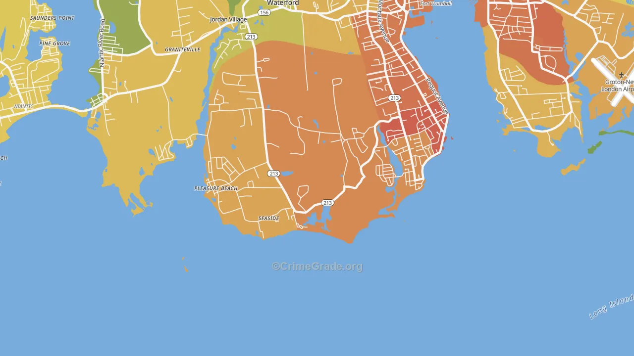 Pleasure Beach, CT Map of Vehicle Theft Rates