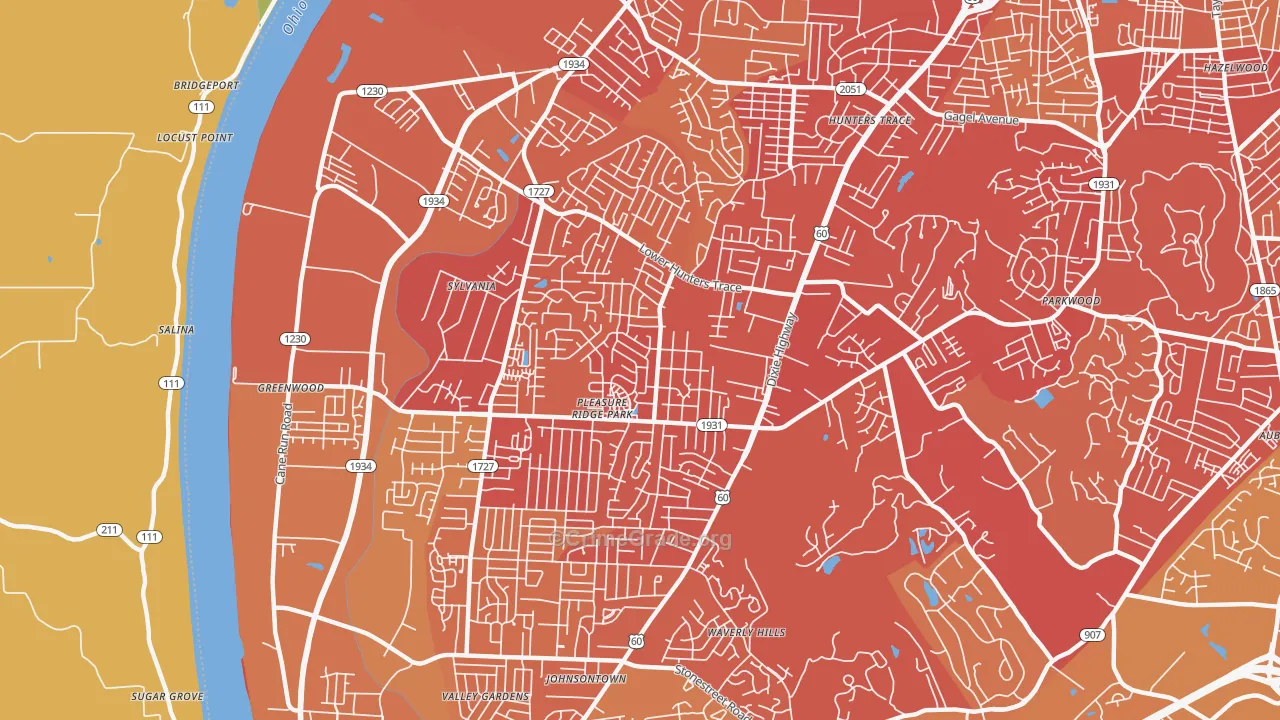 Pleasure Ridge Park, Louisville, KY Map of Vehicle Theft Rates