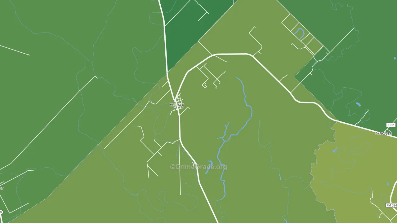 Pledger, TX Map of Vehicle Theft Rates