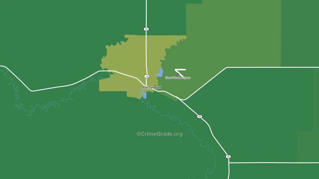 Plentywood, MT Map of Vehicle Theft Rates