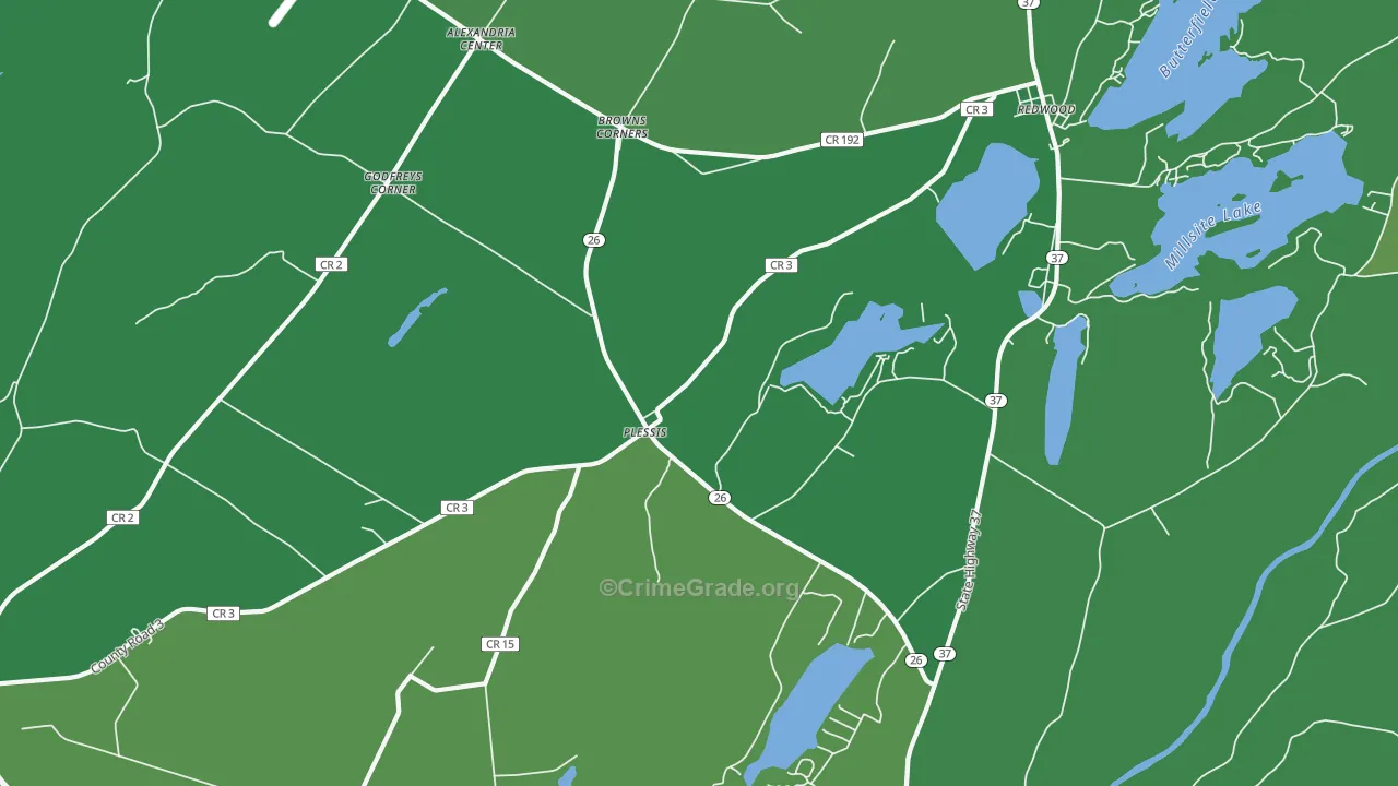 Plessis, NY Map of Vehicle Theft Rates