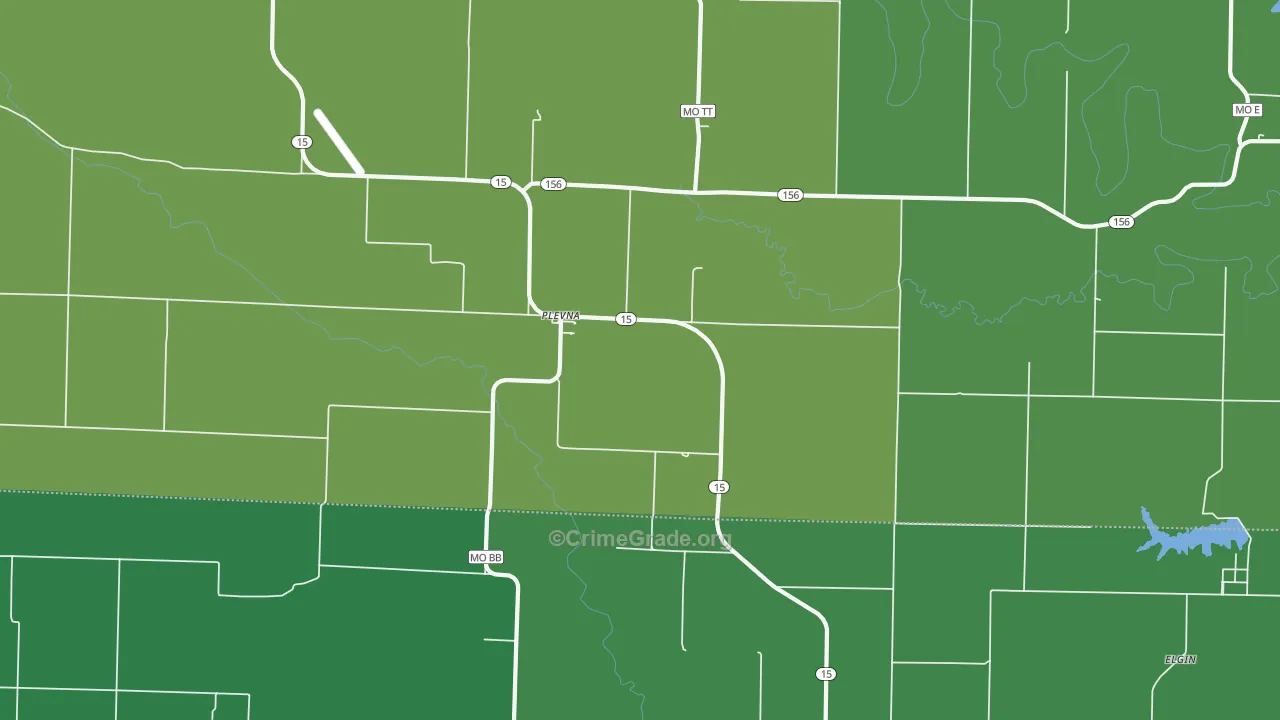 Plevna, MO Map of Vehicle Theft Rates