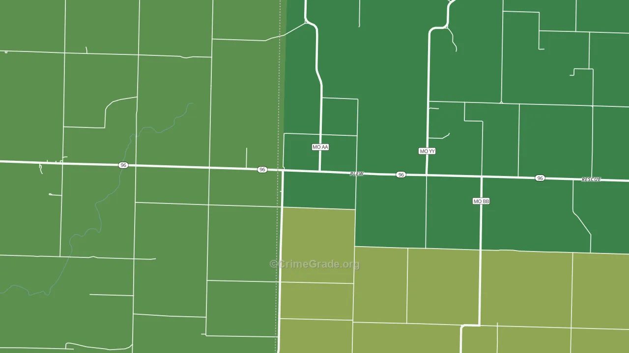 Plew, MO Map of Vehicle Theft Rates