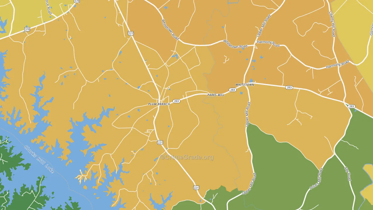 Plum Branch, SC Map of Vehicle Theft Rates
