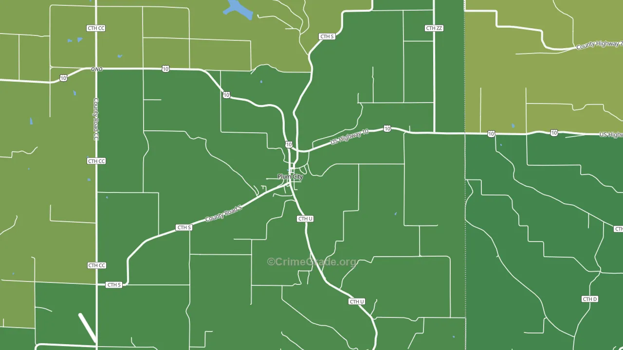 Plum City, WI Map of Vehicle Theft Rates