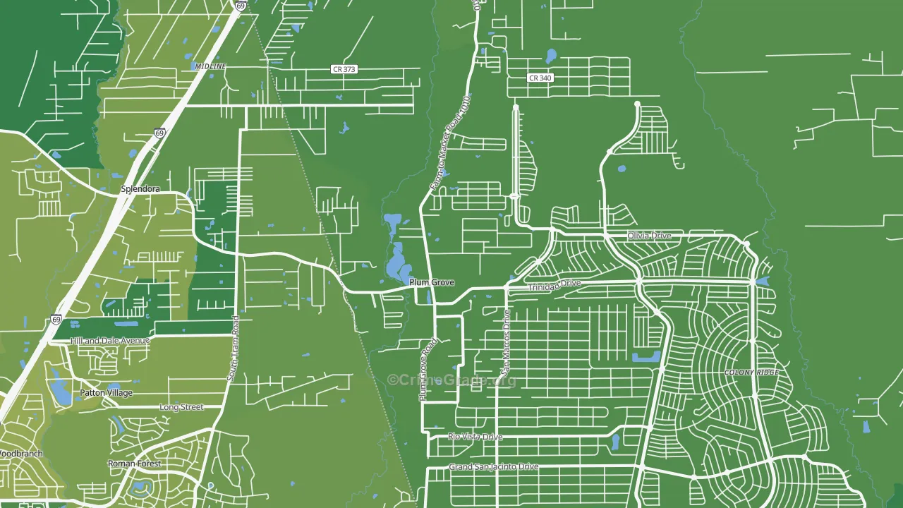 Plum Grove, TX Map of Vehicle Theft Rates