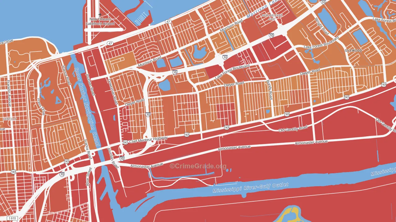 Plum Orchard, New Orleans, LA Map of Vehicle Theft Rates