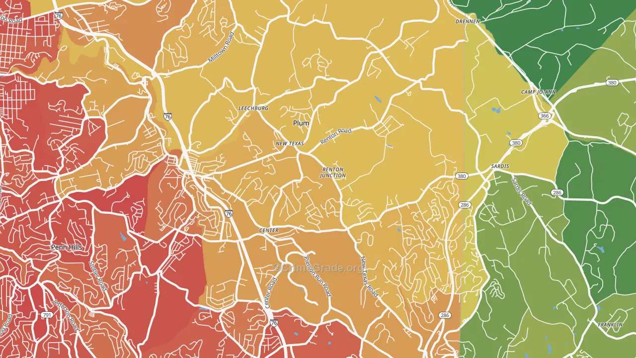 Plum, PA Map of Vehicle Theft Rates