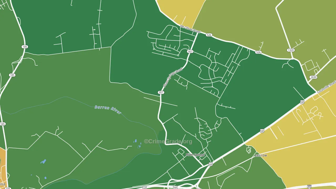 Plum Springs, KY Map of Vehicle Theft Rates