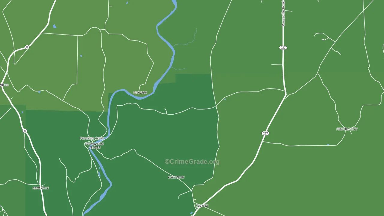 Plumer, PA Map of Vehicle Theft Rates