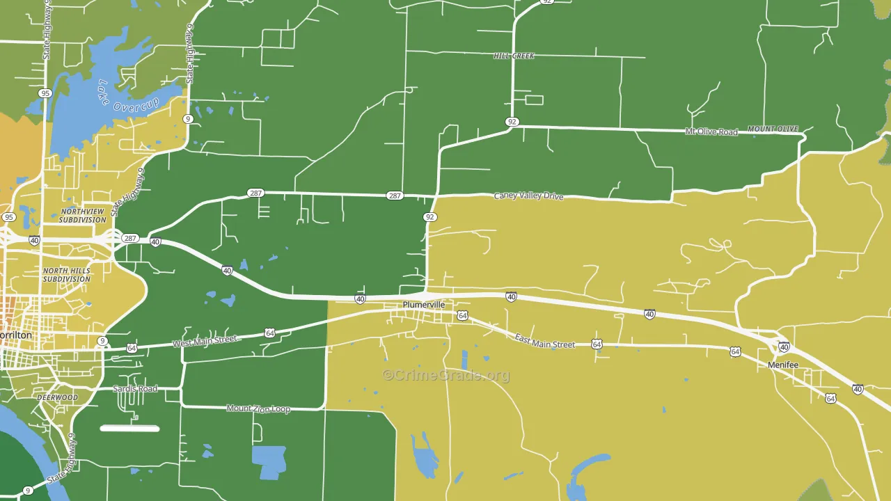 Plumerville, AR Map of Vehicle Theft Rates