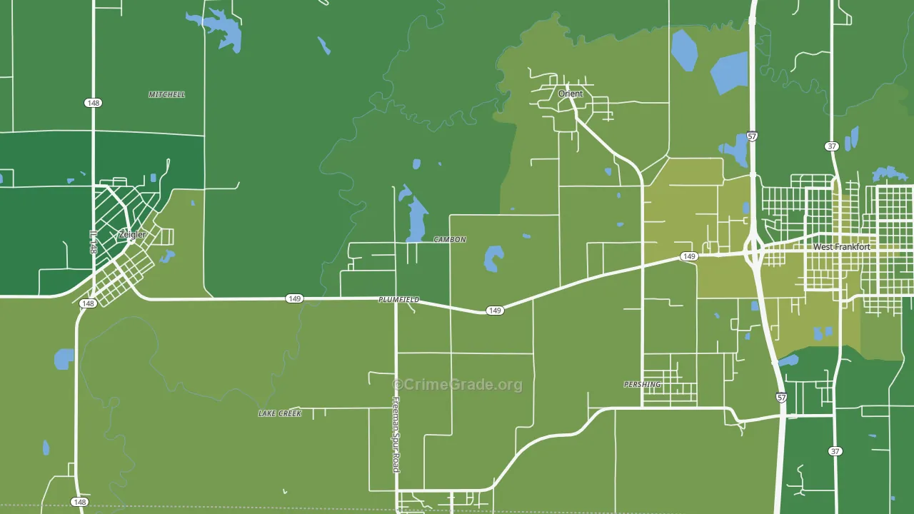 Plumfield, IL Map of Vehicle Theft Rates
