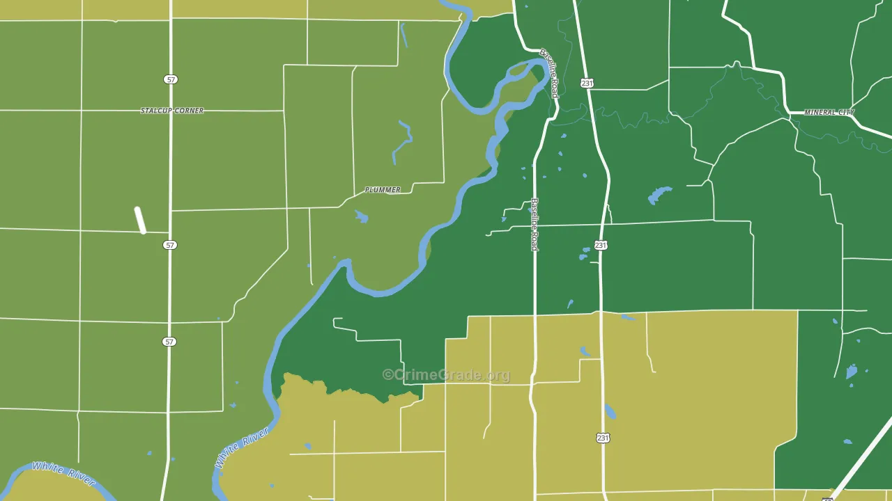 Plummer, IN Map of Vehicle Theft Rates