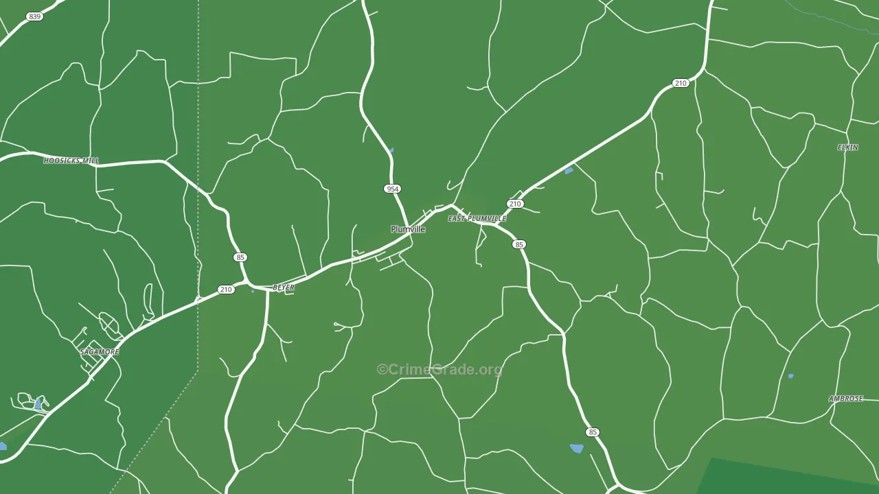 Plumville, PA Map of Vehicle Theft Rates