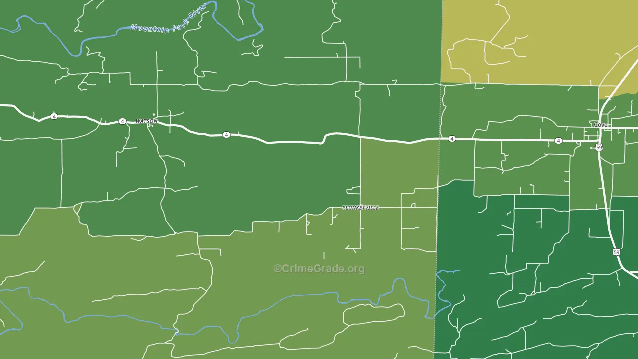 Plunketville, OK Map of Vehicle Theft Rates