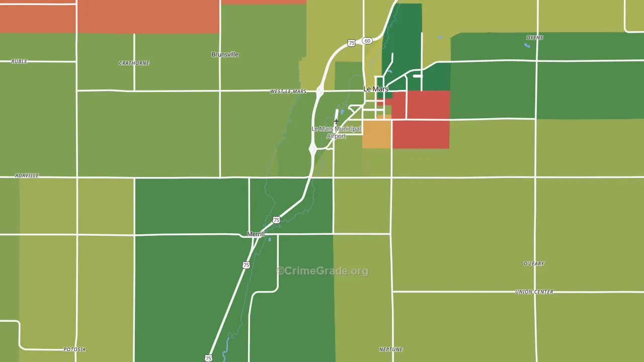 Plymouth County, IA Map of Vehicle Theft Rates