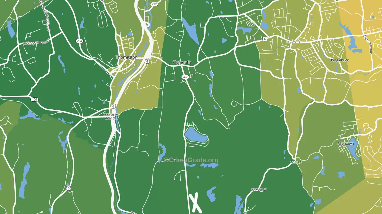 Plymouth, CT Map of Vehicle Theft Rates