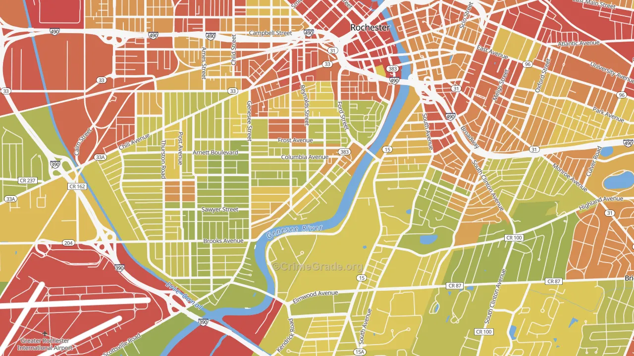 Plymouth-Exchange, Rochester, NY Map of Vehicle Theft Rates