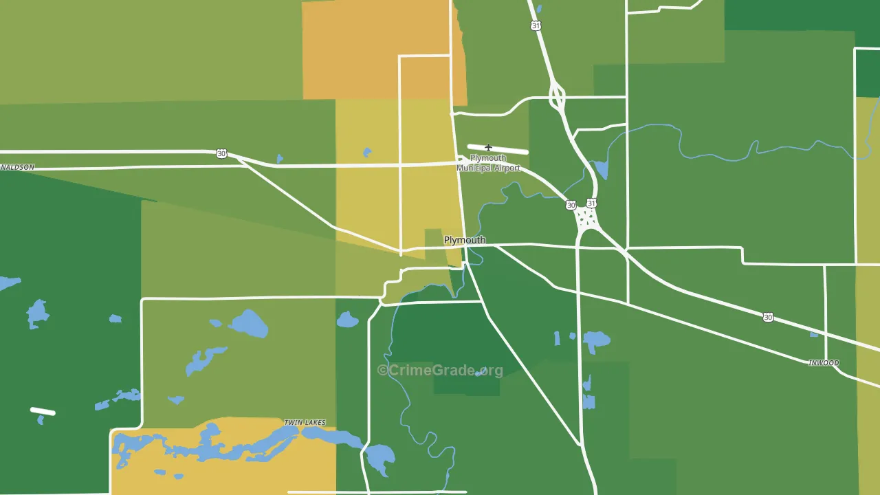 Plymouth, IN Map of Vehicle Theft Rates