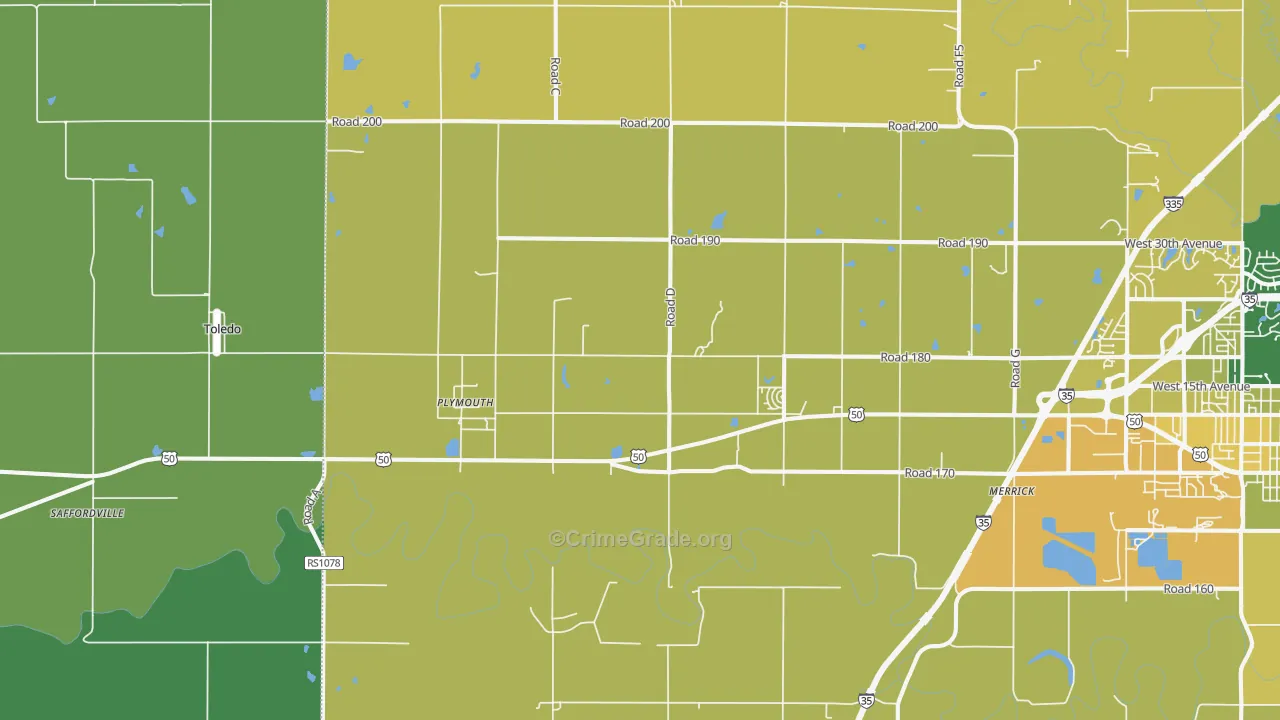 Plymouth, KS Map of Vehicle Theft Rates