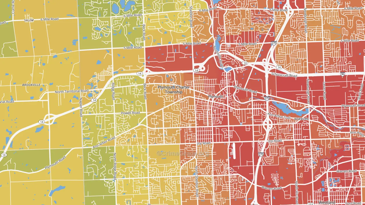 Plymouth, MI Map of Vehicle Theft Rates